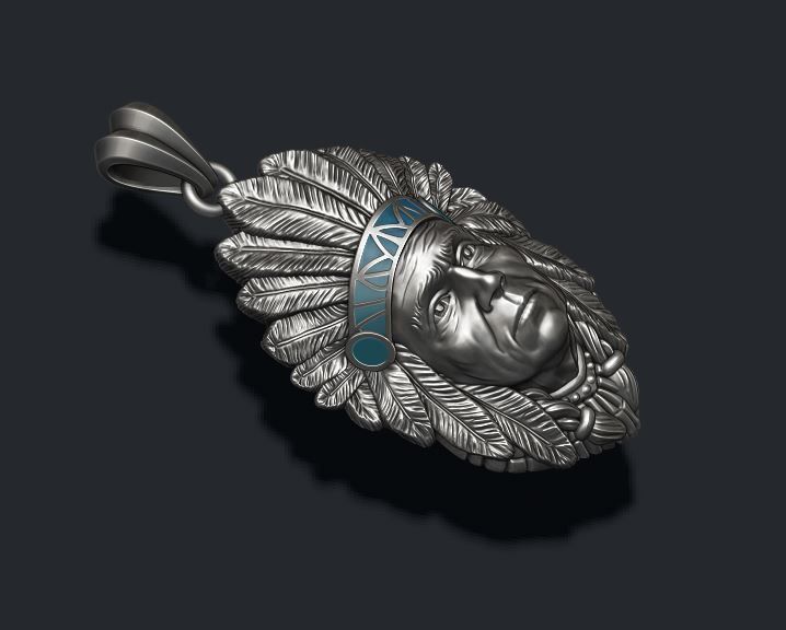 Native American Indian man pendant 3D print model_7