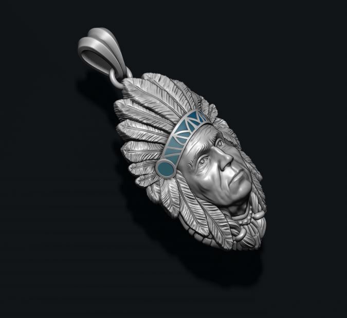 Native American Indian man pendant 3D print model_6