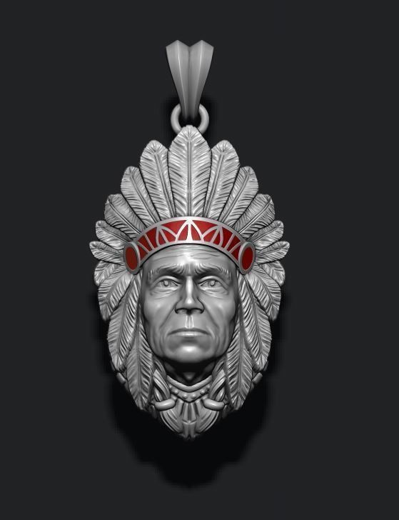 Native American Indian man pendant 3D print model_4