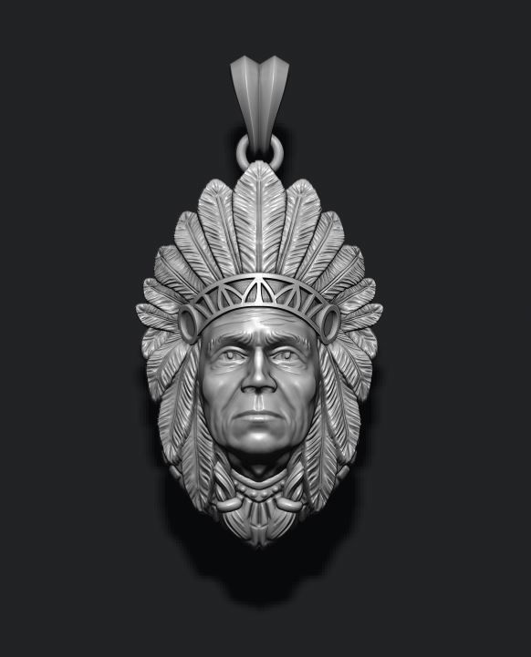 Native American Indian man pendant 3D print model_3