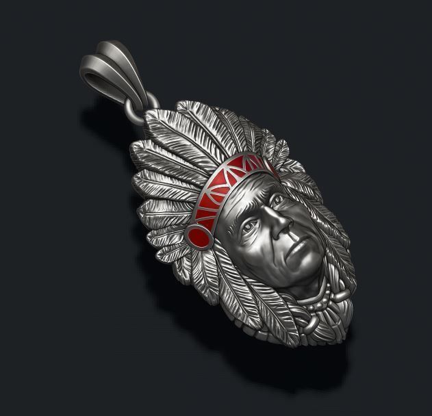 Native American Indian man pendant 3D print model_8