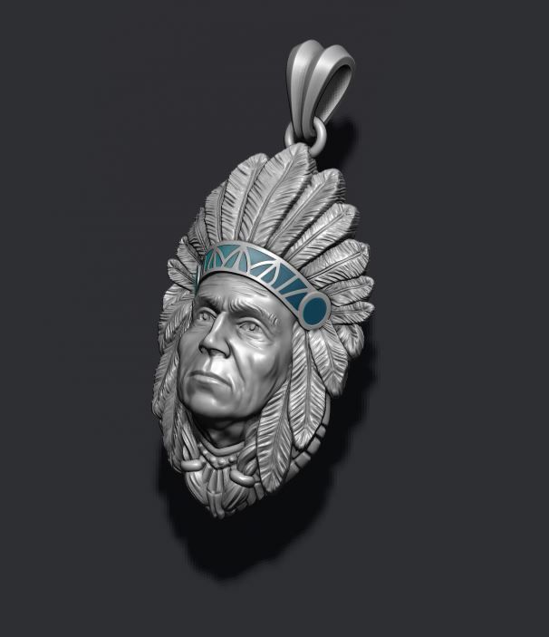 Native American Indian man pendant 3D print model_5