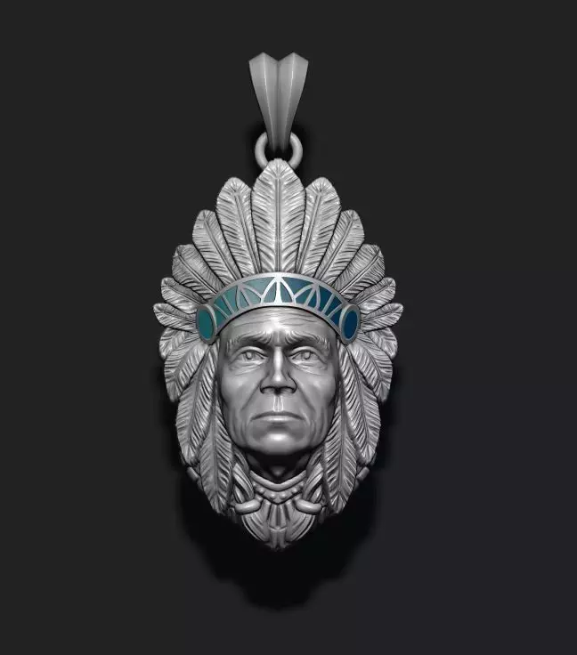 Native American Indian man pendant 3D print model_0