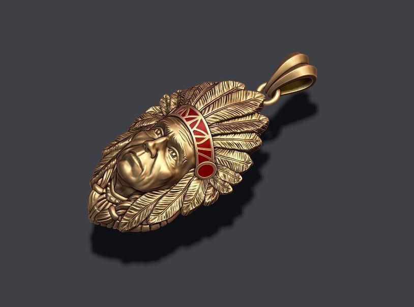 Native American Indian man pendant 3D print model_2