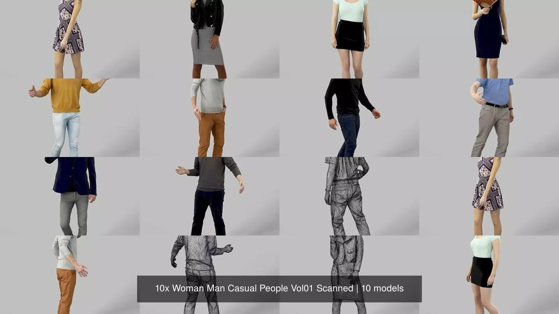 10x Woman Man Casual People Vol01 Scanned 3D Model Collection_0