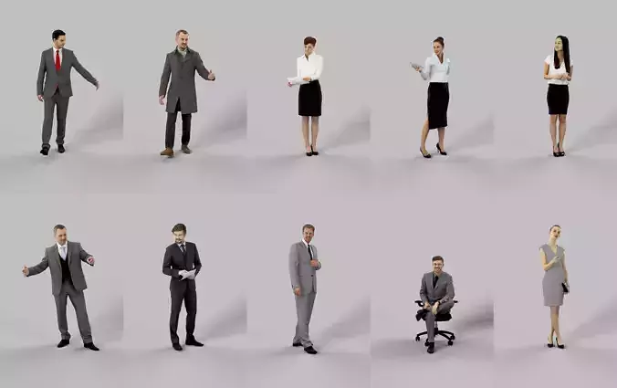 10x Business Man Woman People Scanned Volume01 3D Model Collection