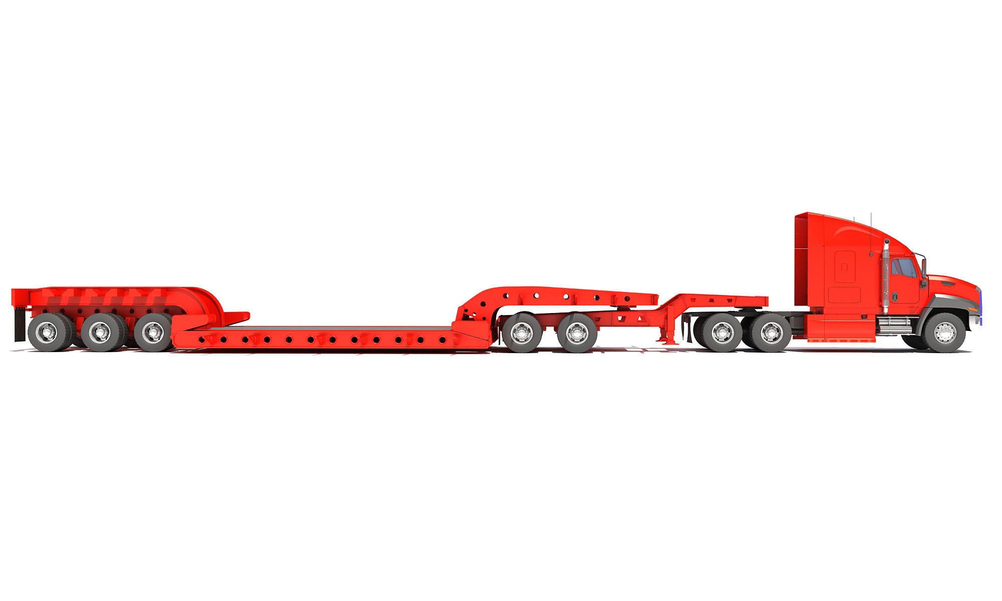 Semi Truck with Lowboy Trailer 3D model_9
