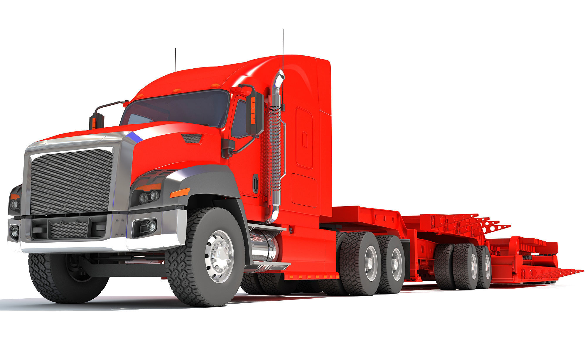 Semi Truck with Lowboy Trailer 3D model_13