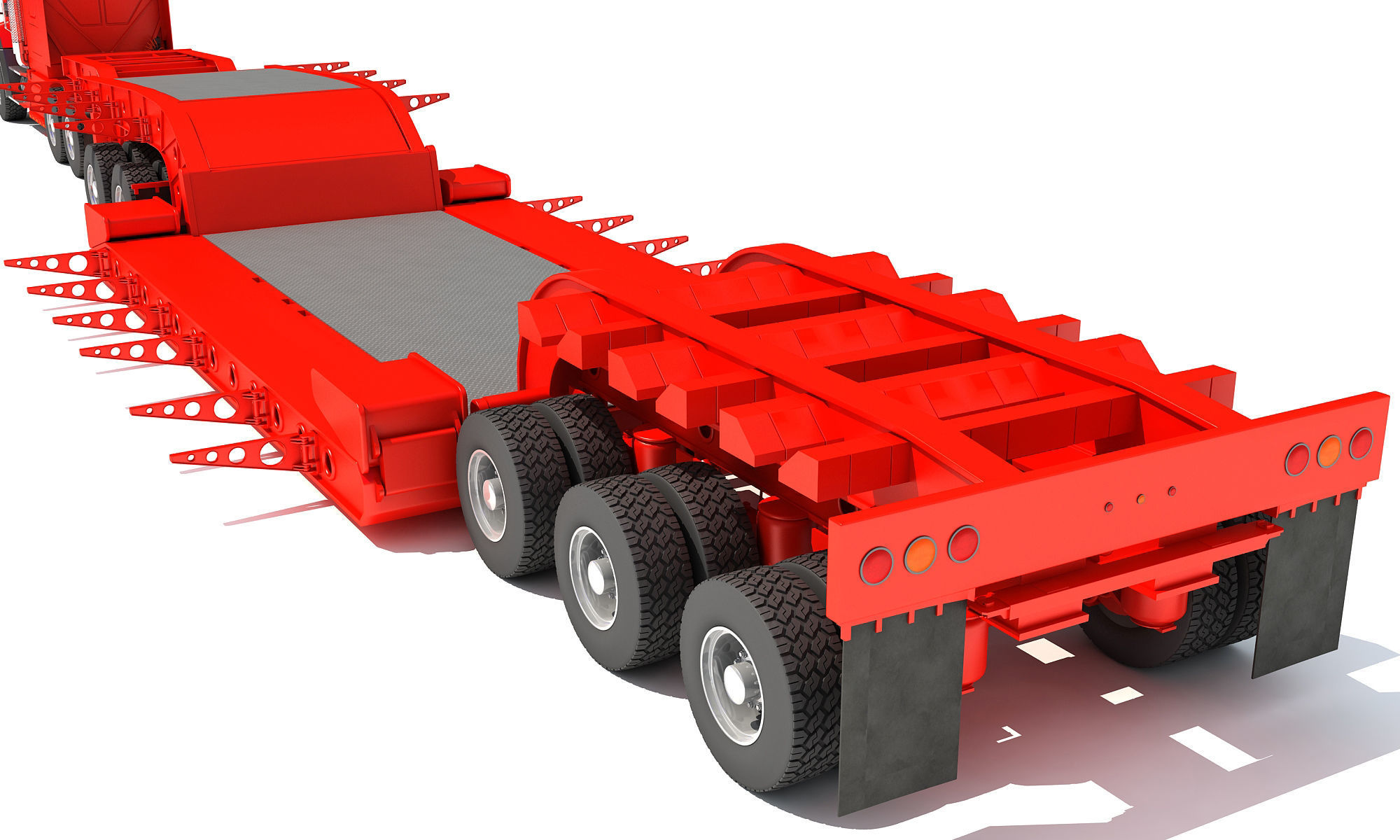 Semi Truck with Lowboy Trailer 3D model_14