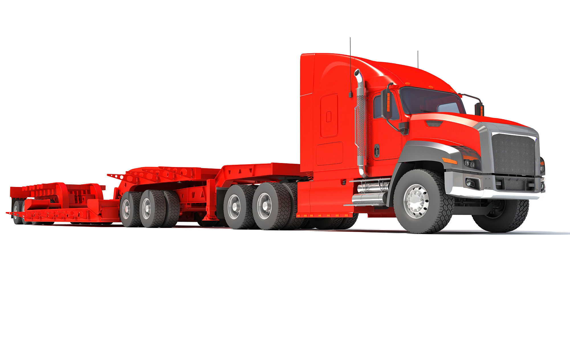Semi Truck with Lowboy Trailer 3D model_11