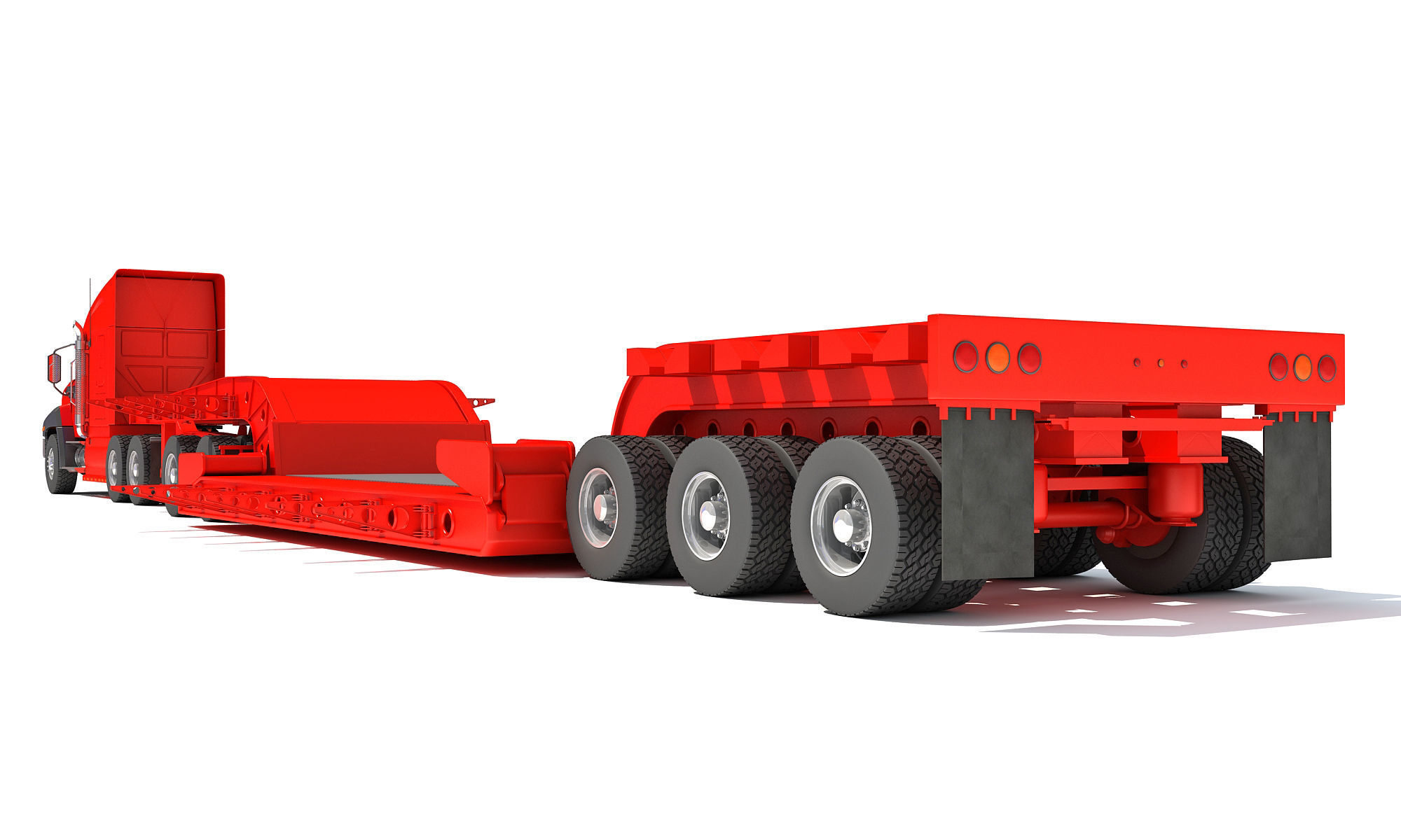 Semi Truck with Lowboy Trailer 3D model_5