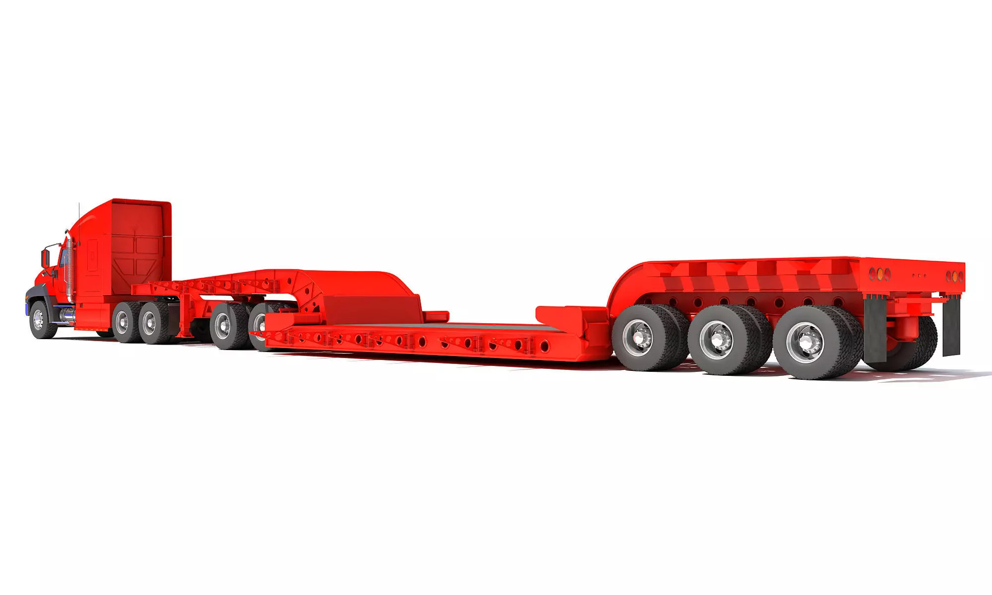 Semi Truck with Lowboy Trailer 3D model_0