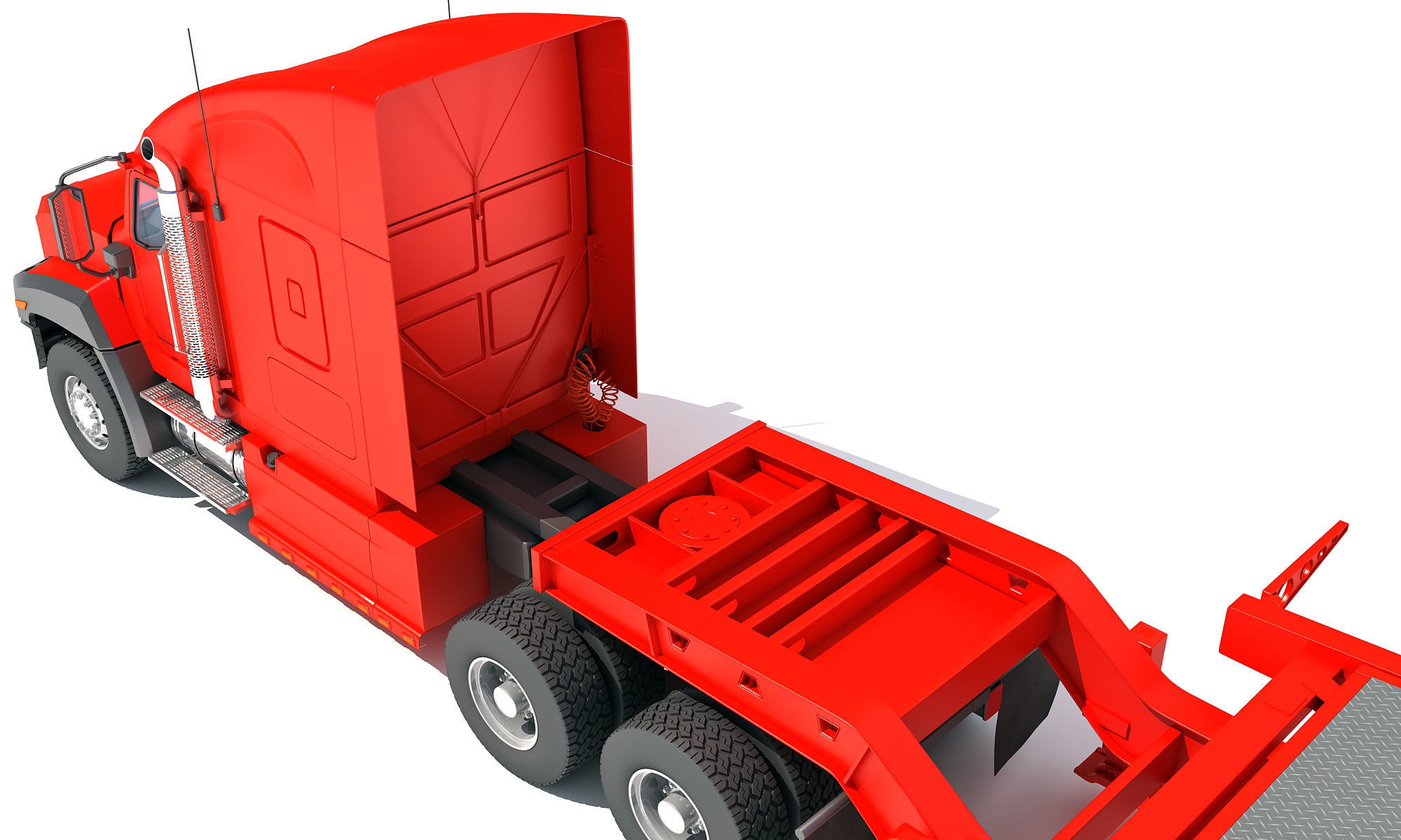 Semi Truck with Lowboy Trailer 3D model_17
