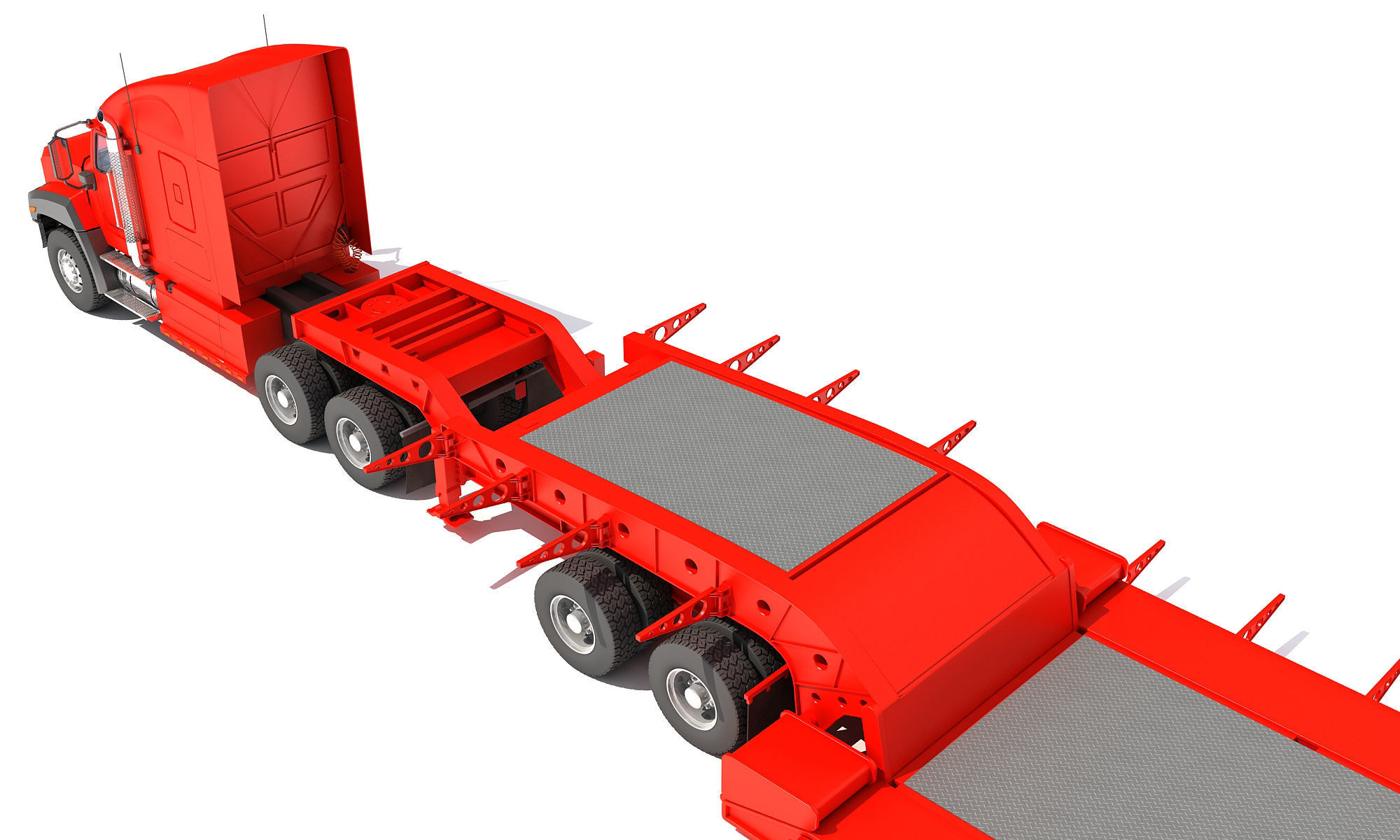Semi Truck with Lowboy Trailer 3D model_16