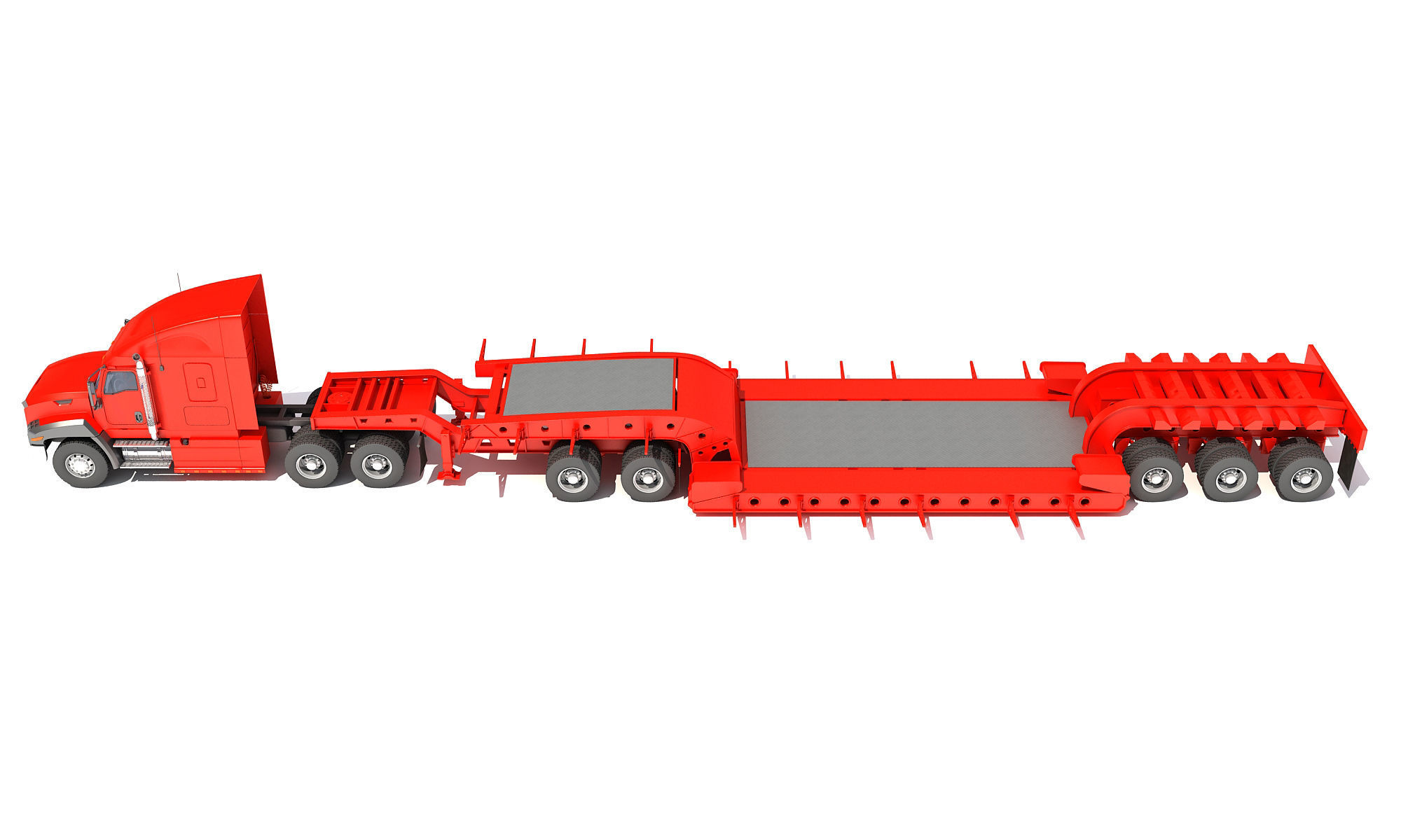 Semi Truck with Lowboy Trailer 3D model_3