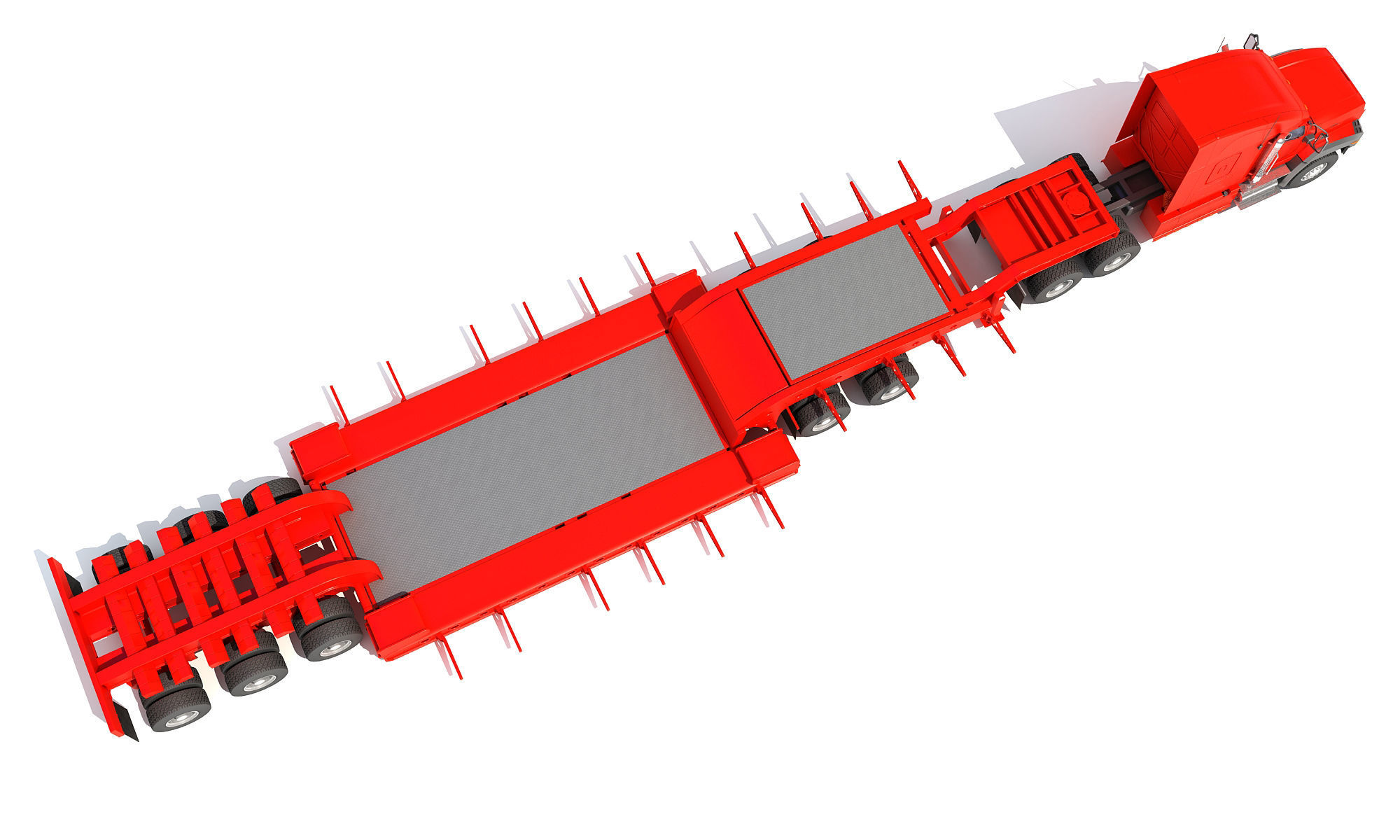 Semi Truck with Lowboy Trailer 3D model_8