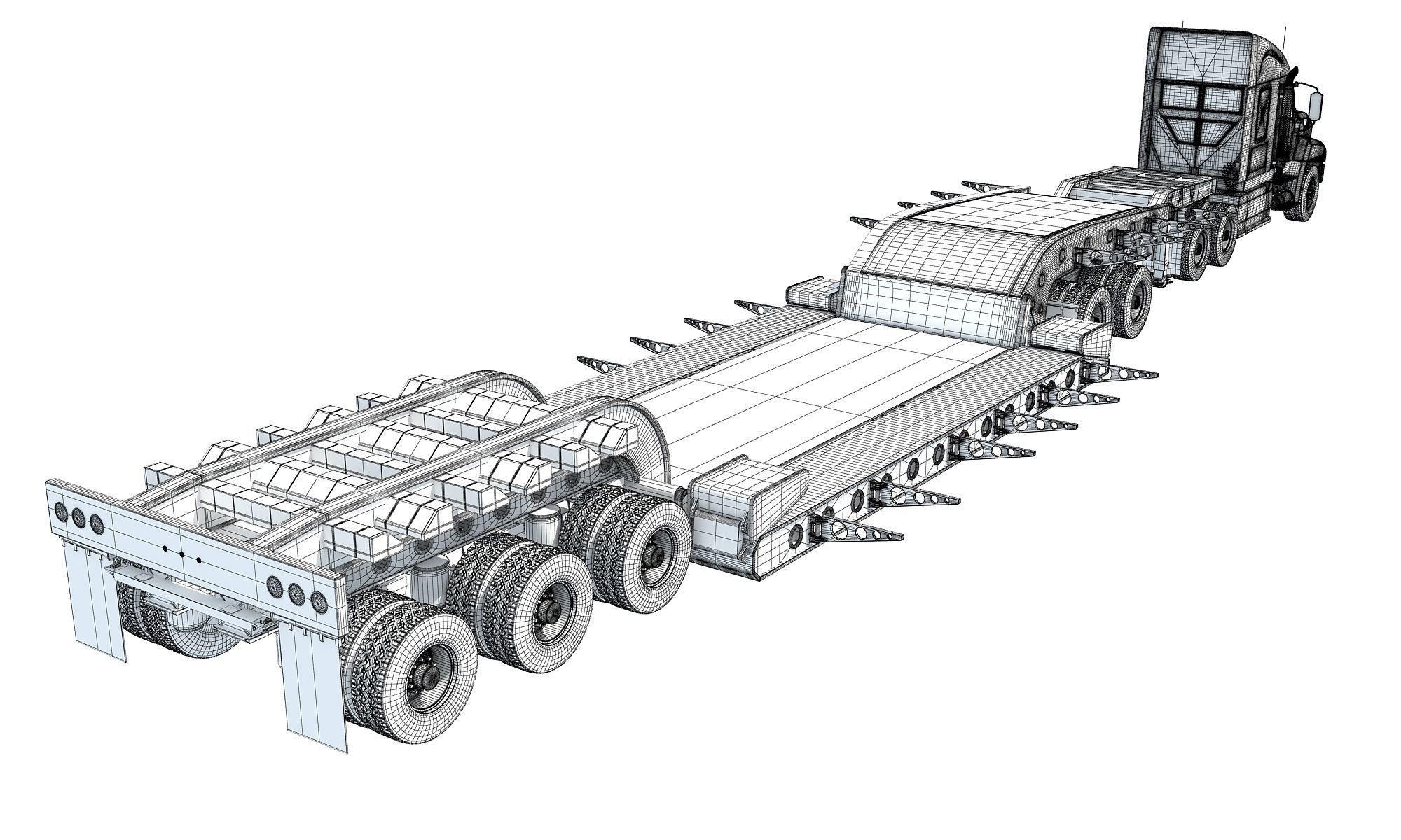 Semi Truck with Lowboy Trailer 3D model_21