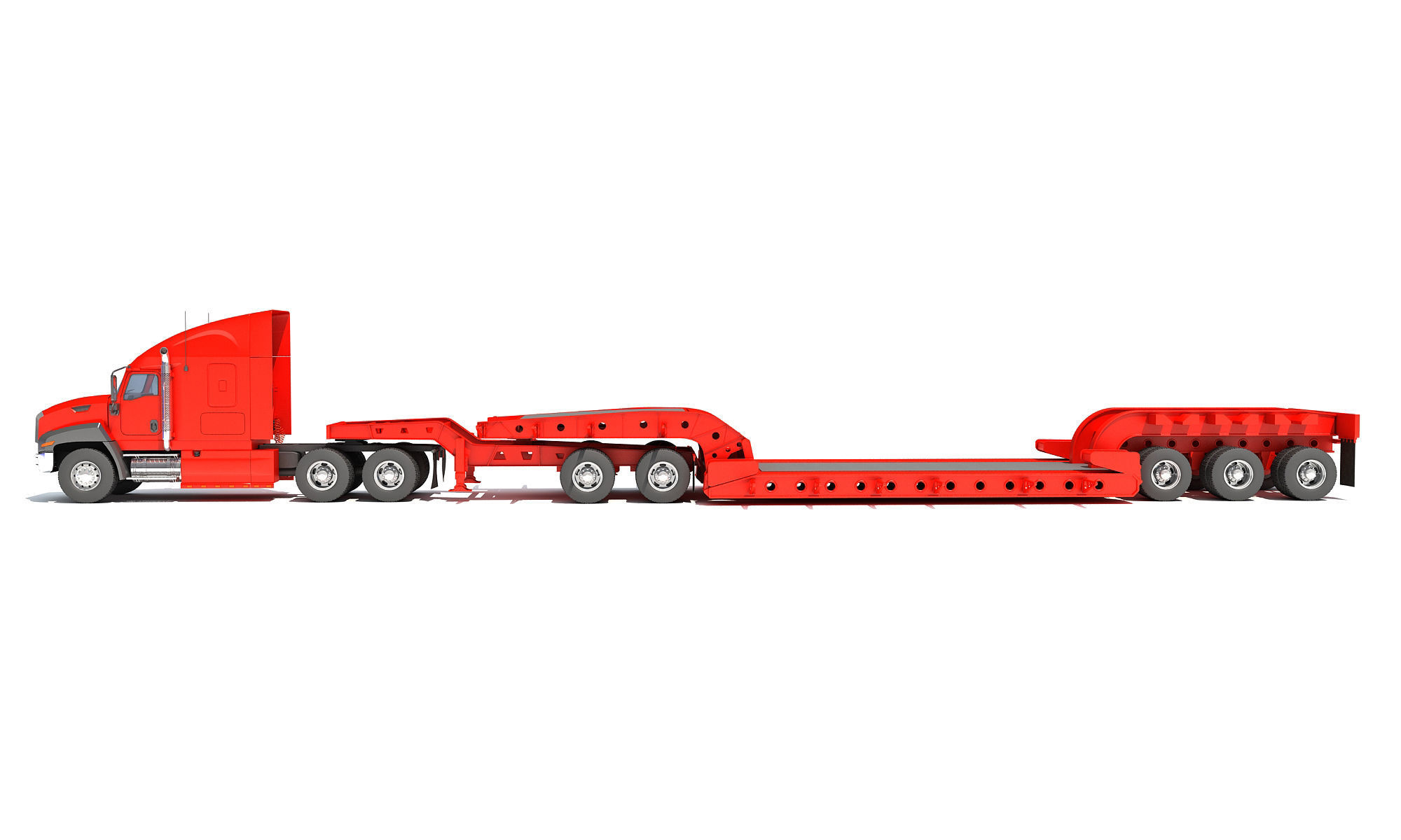 Semi Truck with Lowboy Trailer 3D model_2