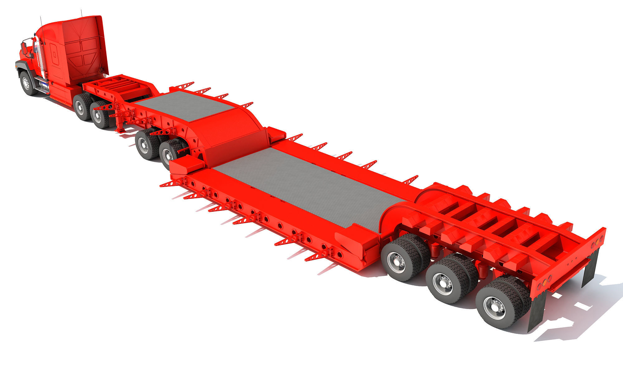 Semi Truck with Lowboy Trailer 3D model_4