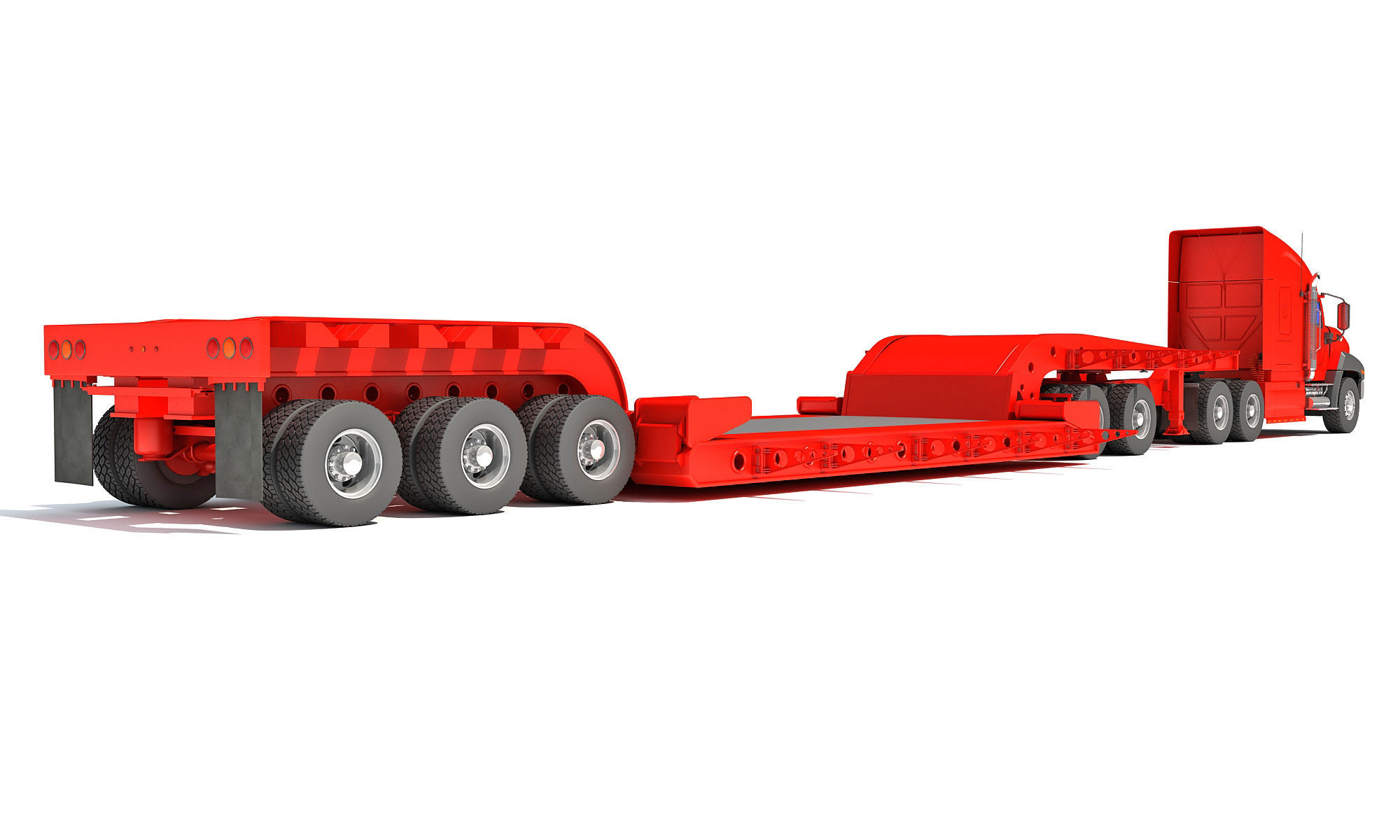 Semi Truck with Lowboy Trailer 3D model_7