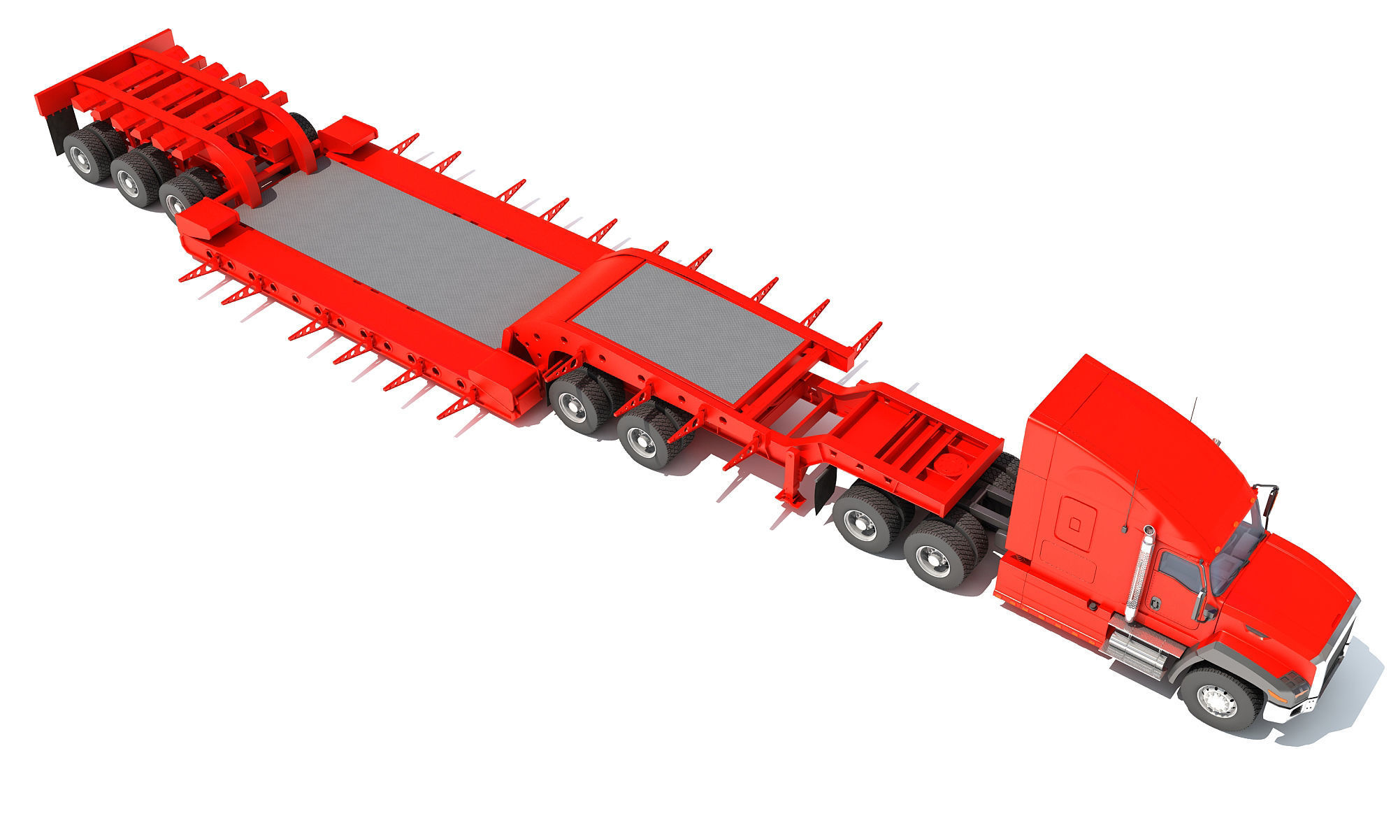 Semi Truck with Lowboy Trailer 3D model_10