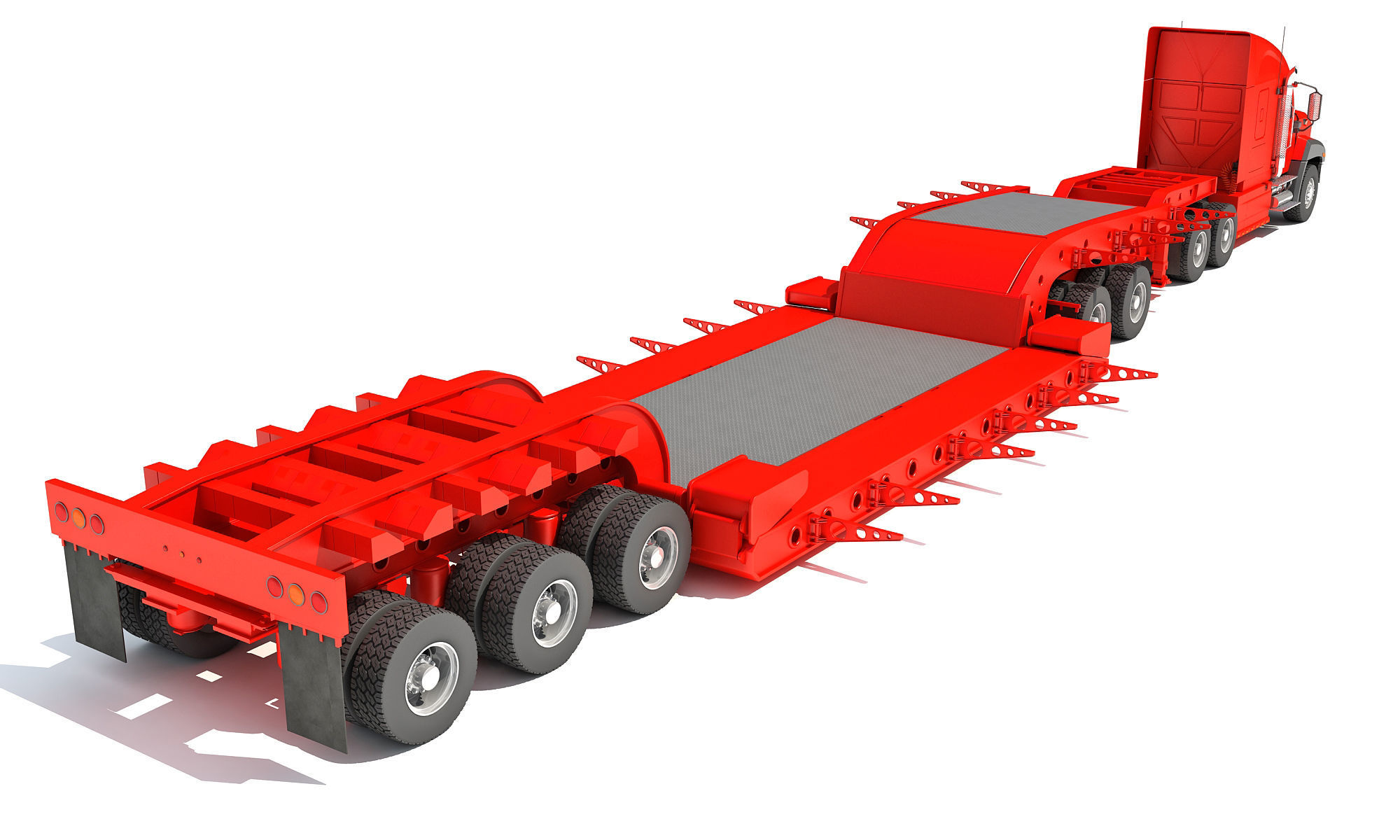 Semi Truck with Lowboy Trailer 3D model_6