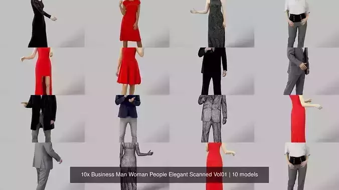 10x Business Man Woman People Elegant Scanned Vol01 3D Model Collection