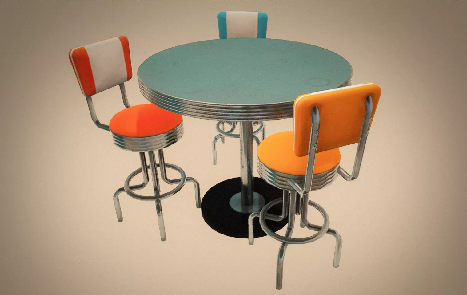 Retro Table and Chair Low-poly 3D model_0
