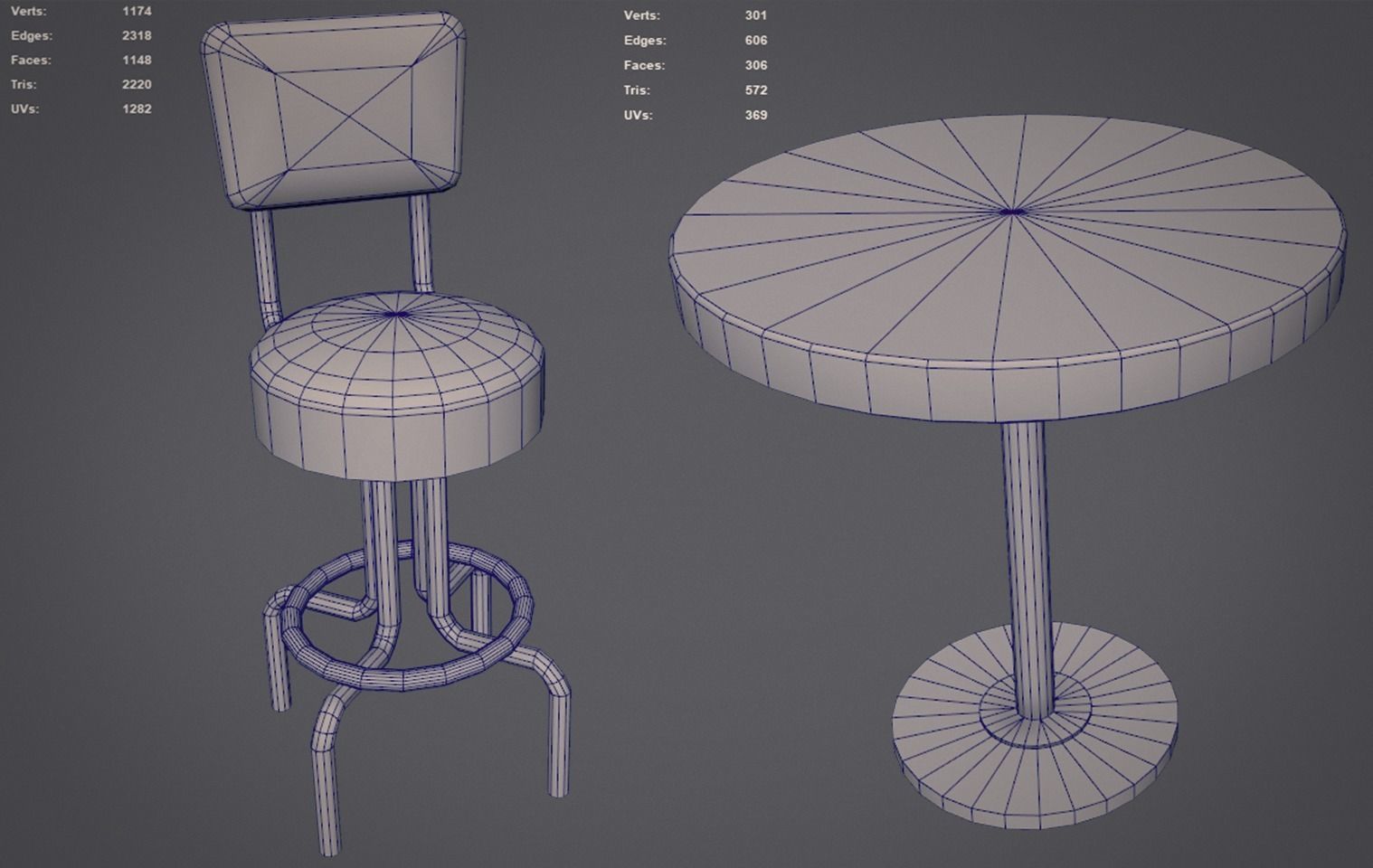Retro Table and Chair Low-poly 3D model_1