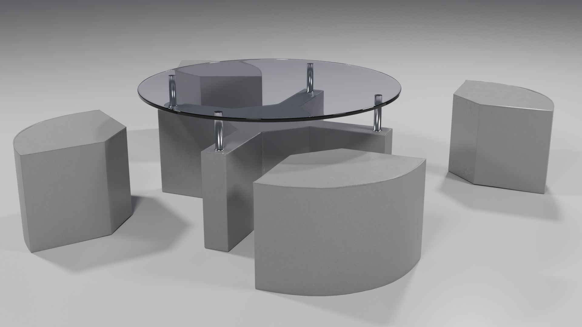 Coffee table with leather tabourets Free 3D model_1