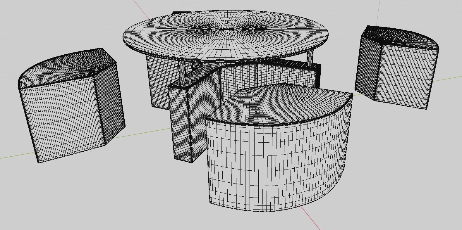 Coffee table with leather tabourets Free 3D model_2