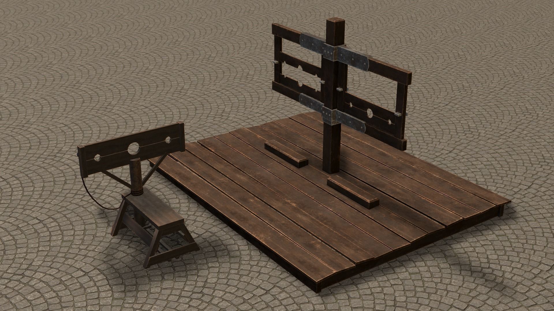 Medieval Stocks Low-poly 3D model_33