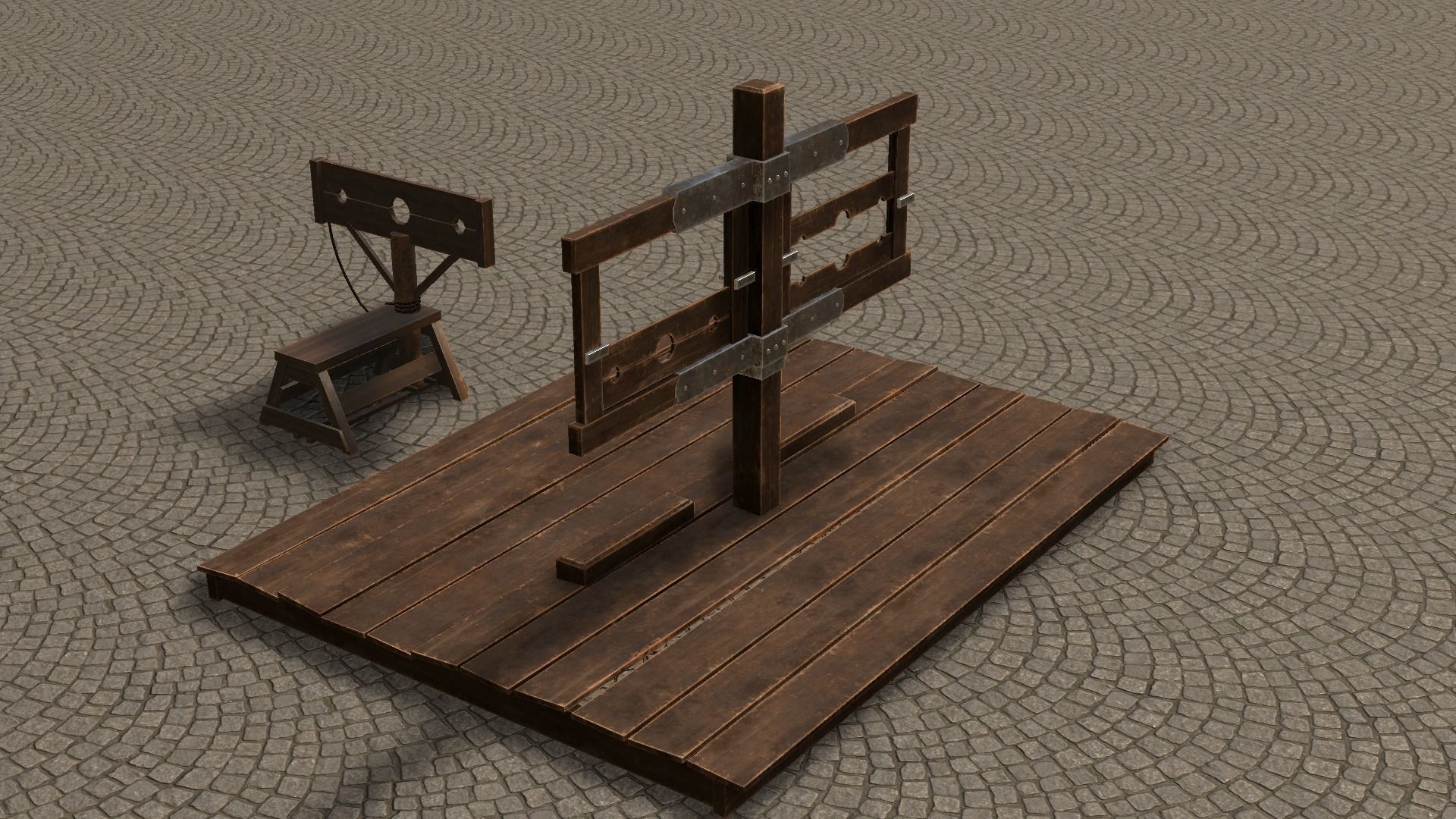 Medieval Stocks Low-poly 3D model_42