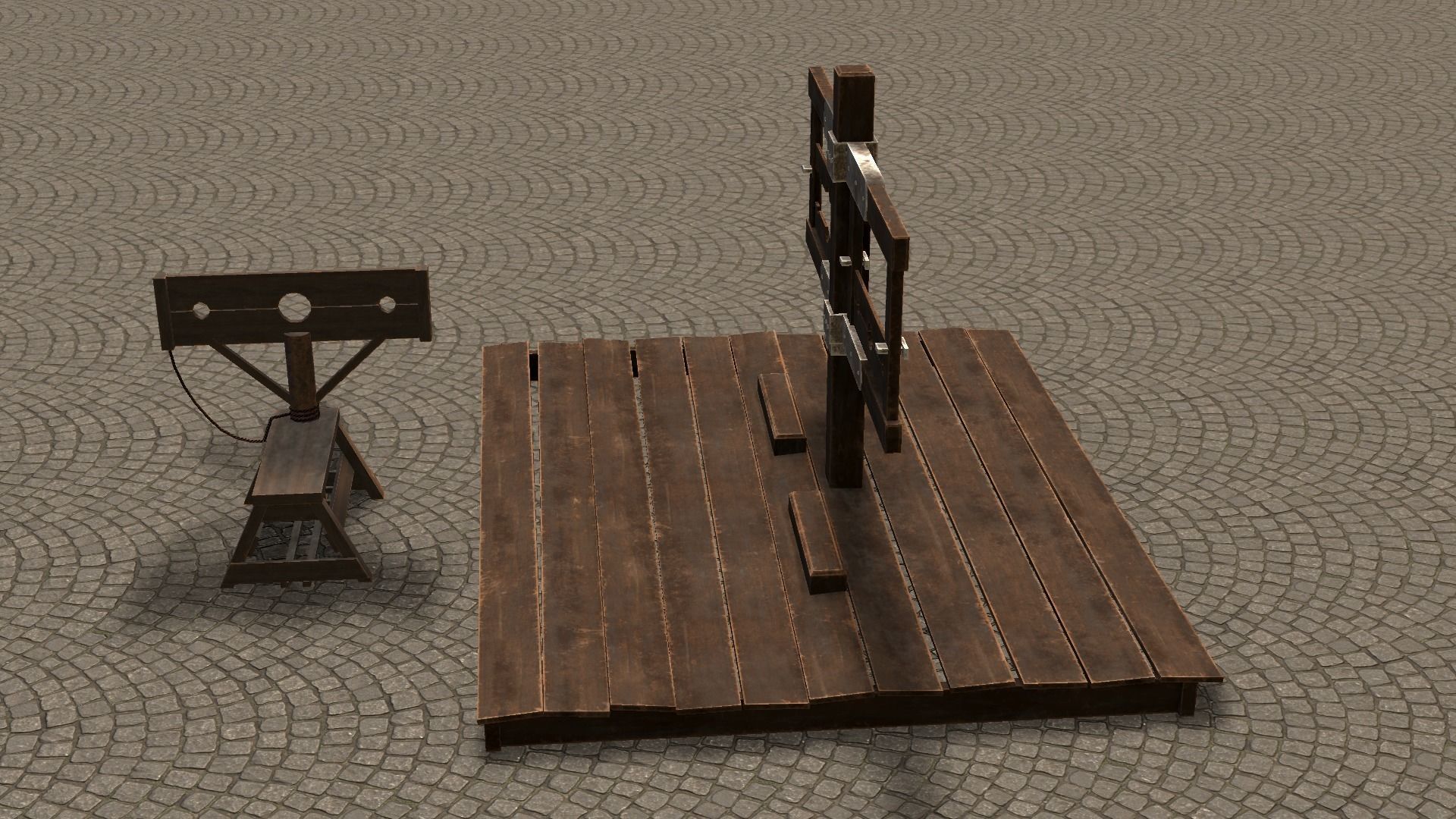 Medieval Stocks Low-poly 3D model_37