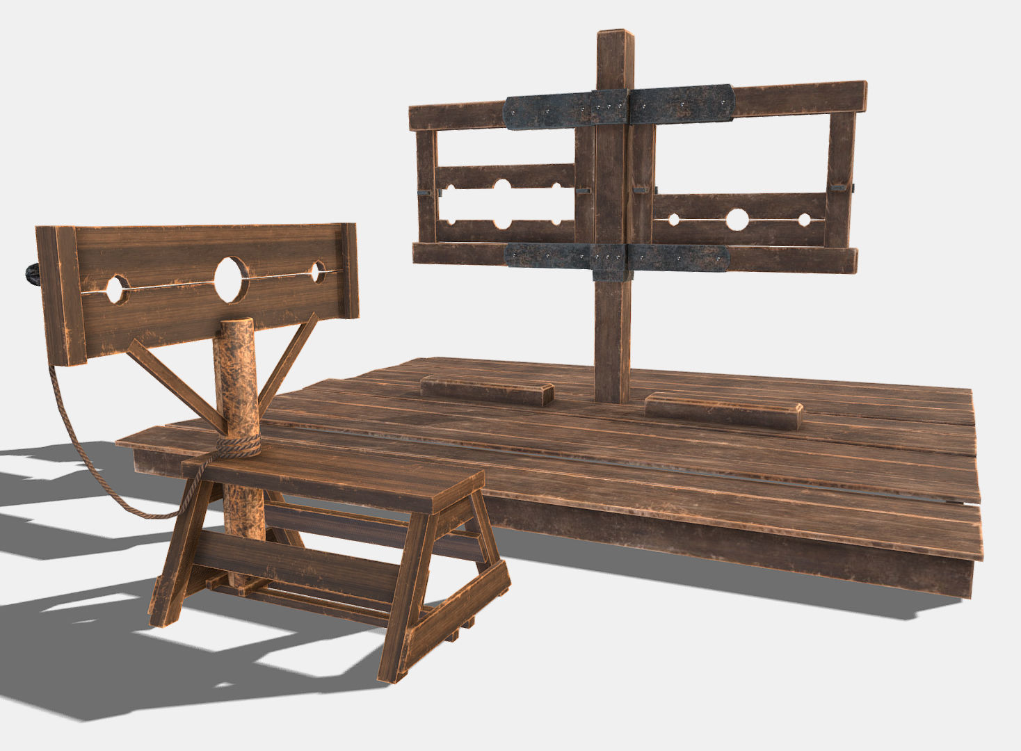 Medieval Stocks Low-poly 3D model_2
