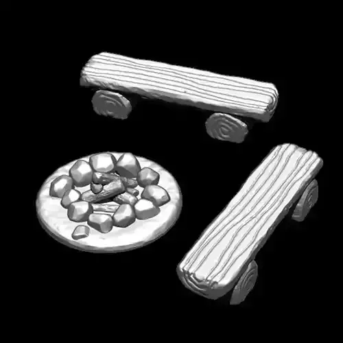 Small campfire and logbench Free 3D print model
