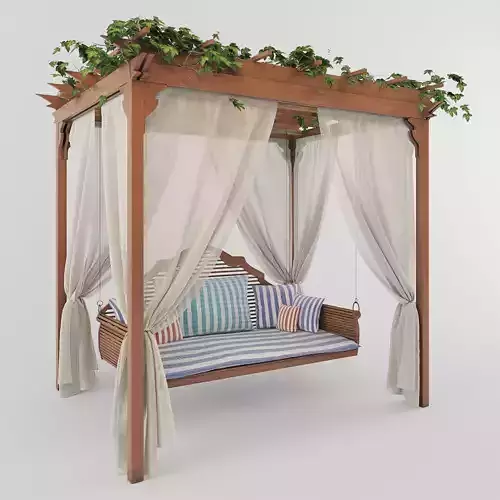 pergola wooden swing bed with curtains