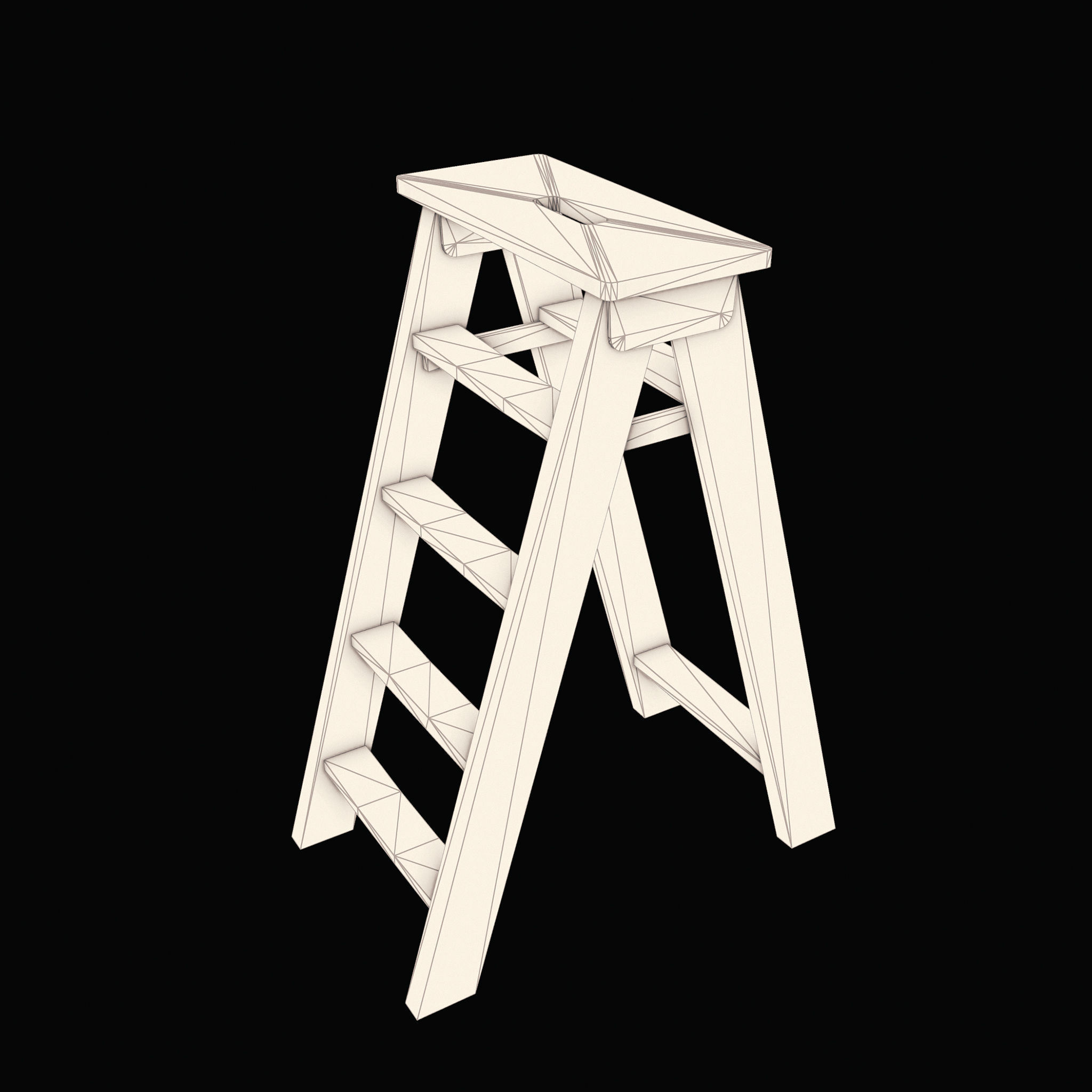 Wooden Ladder Low-poly 3D model_2