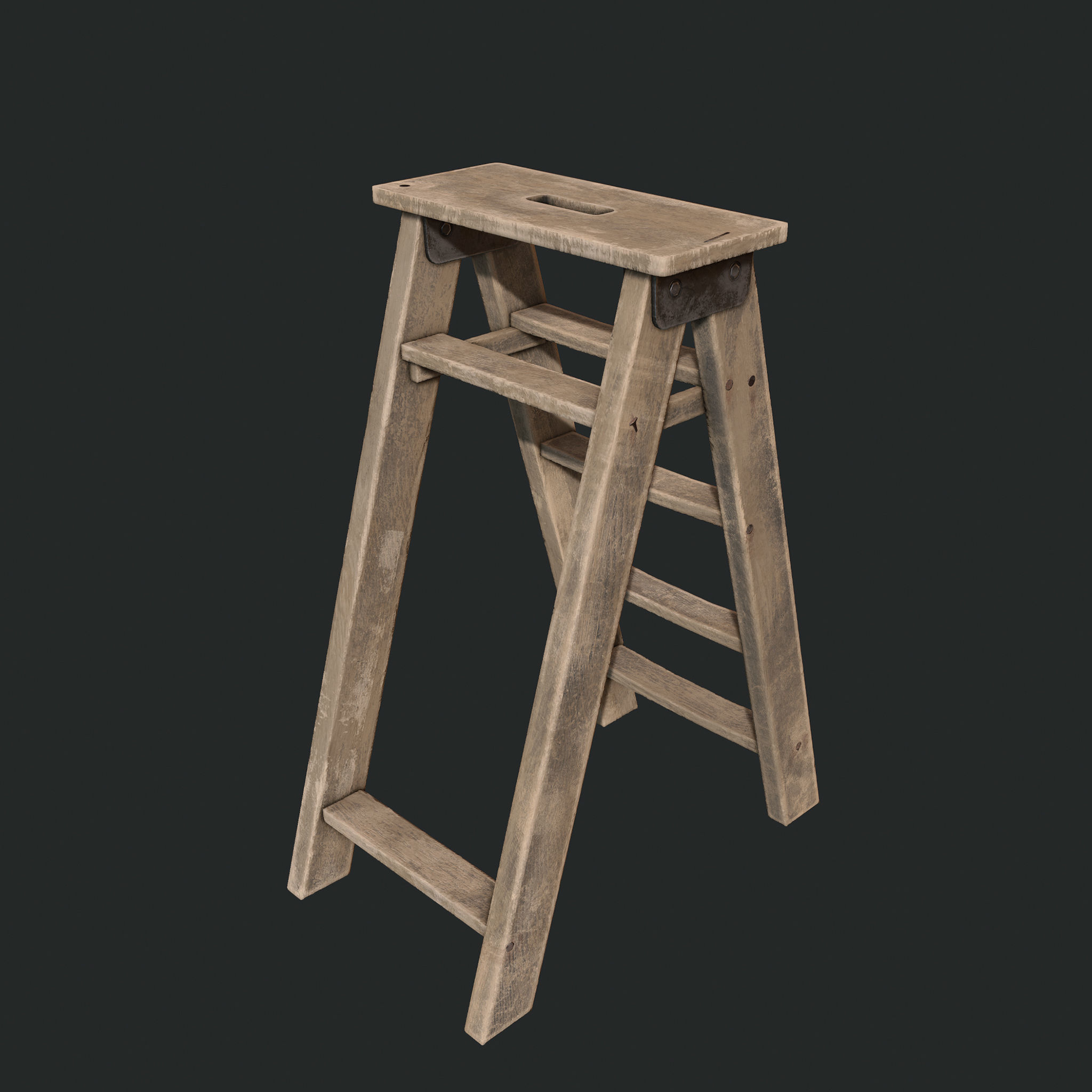 Wooden Ladder Low-poly 3D model_1