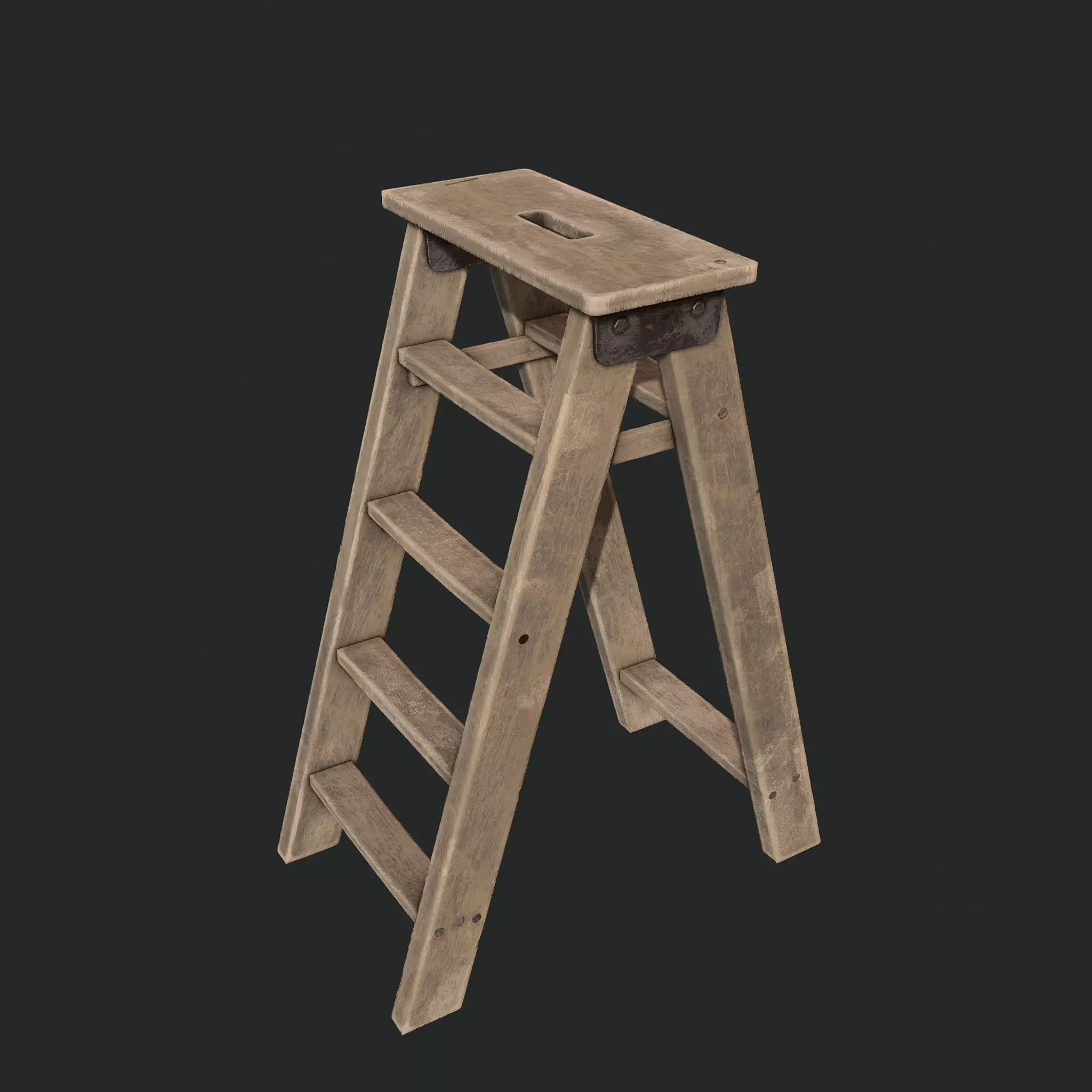 Wooden Ladder Low-poly 3D model_0