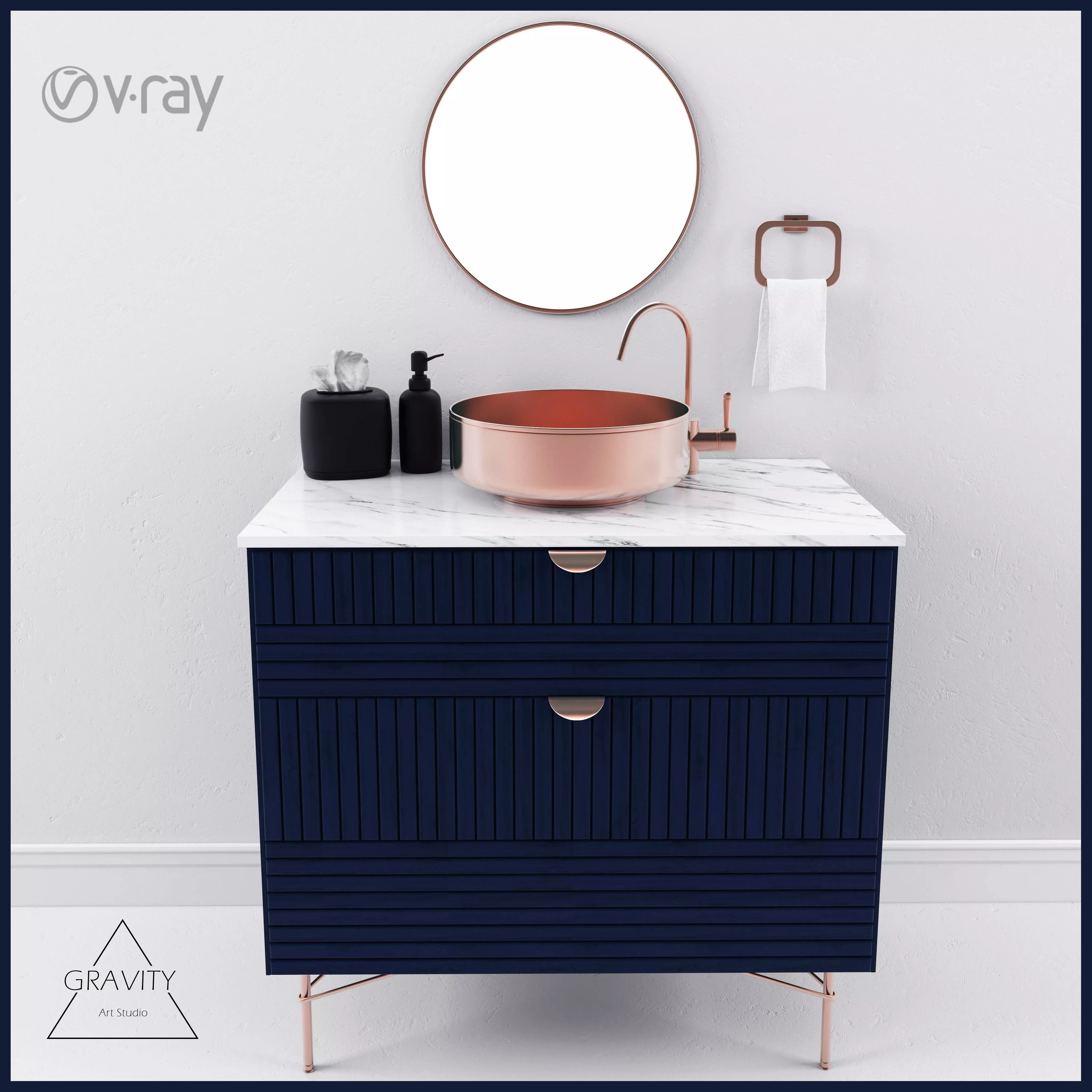Washbasin bathroom vanity copper Free low-poly 3D model