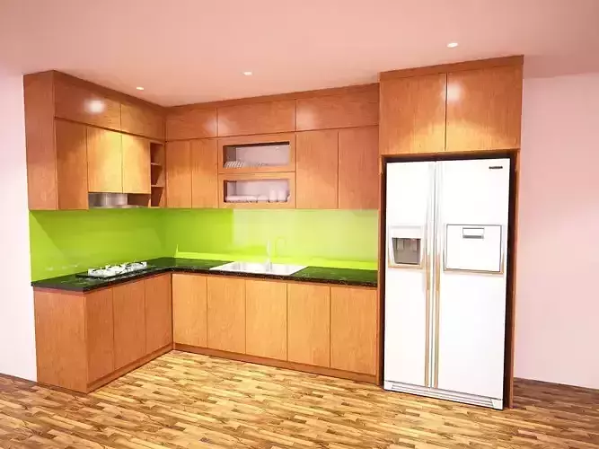 kitchen empty room with wooden cabinet