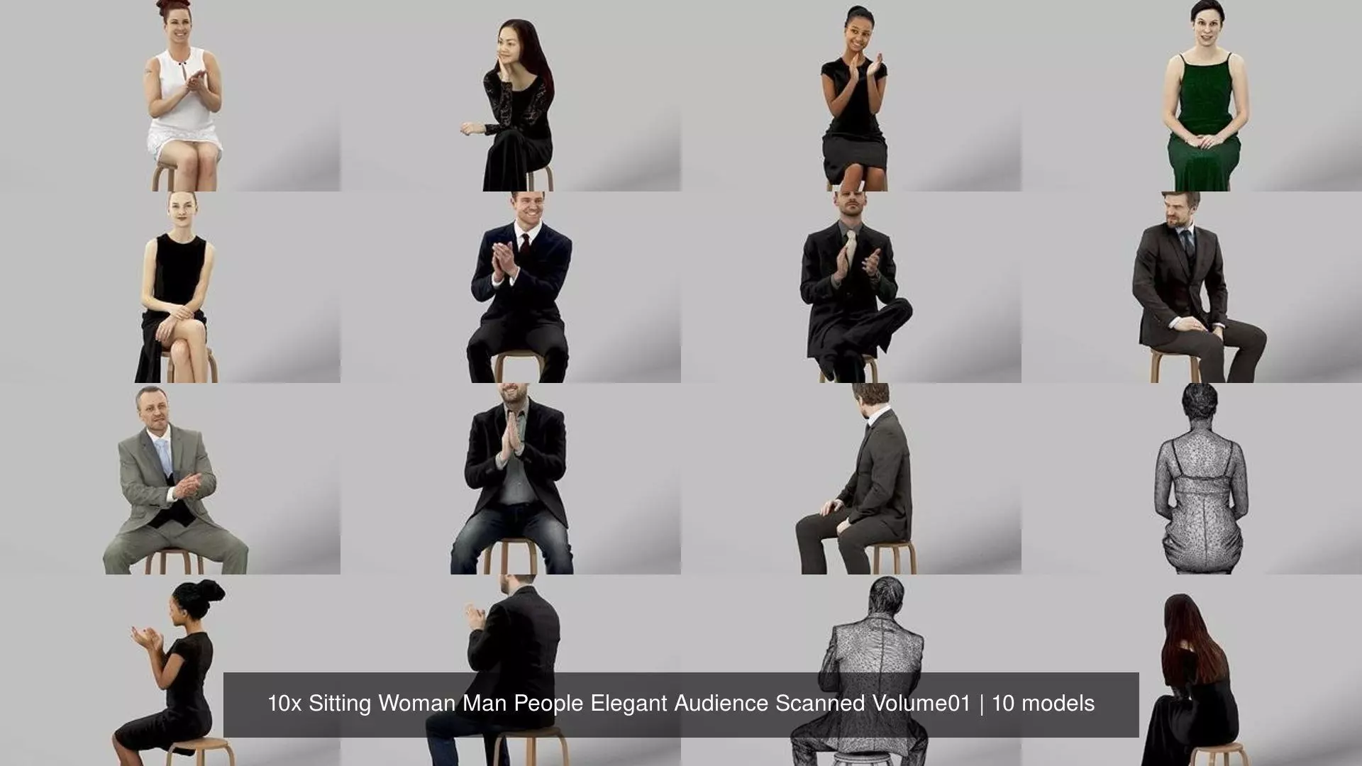10x Sitting Woman Man People Elegant Audience Scanned Volume01 3D Model Collection_0