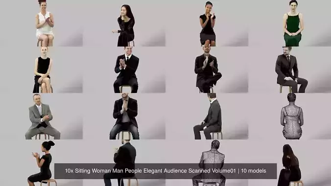 10x Sitting Woman Man People Elegant Audience Scanned Volume01 3D Model Collection