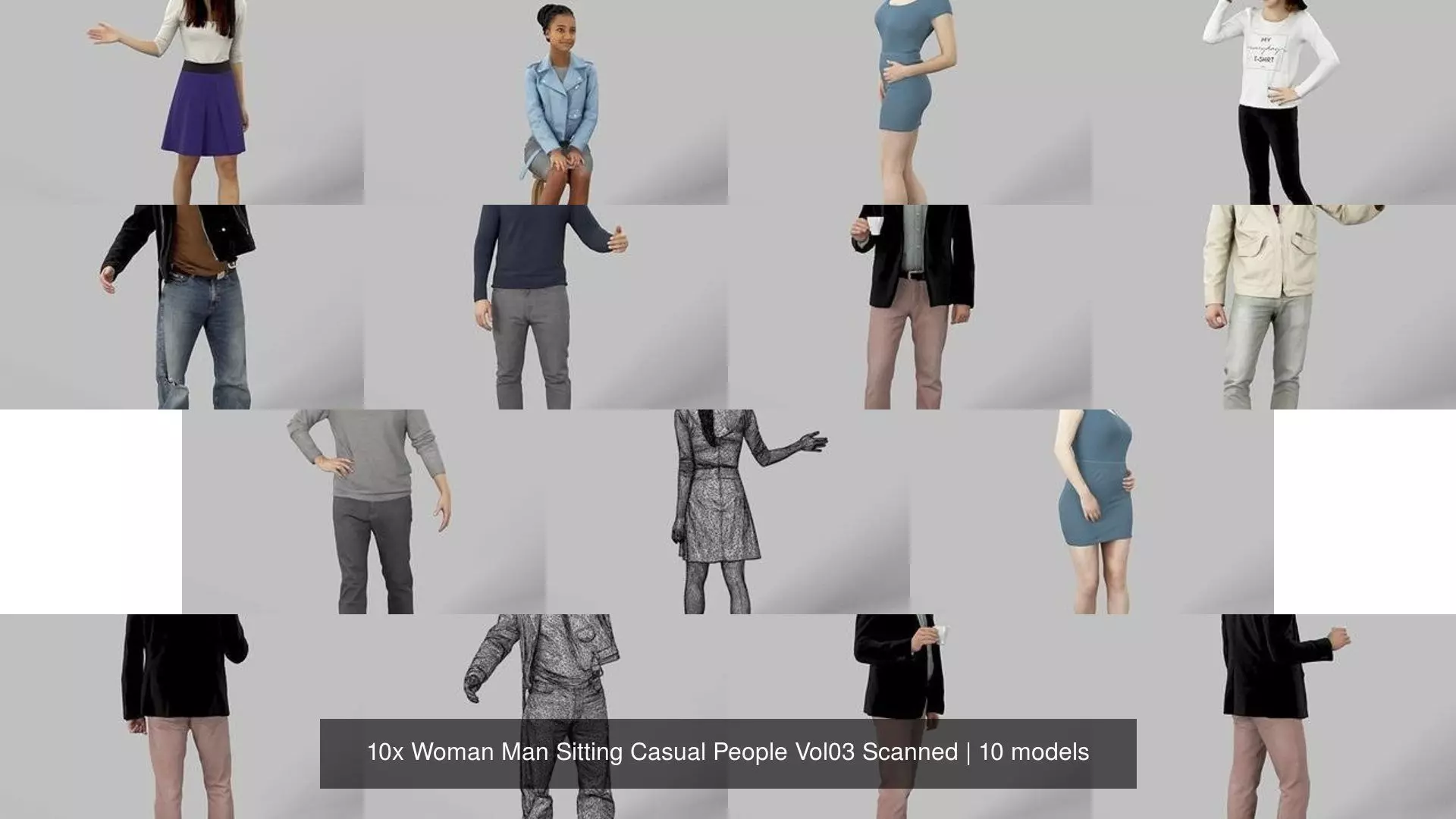 10x Woman Man Sitting Casual People Vol03 Scanned 3D Model Collection_0