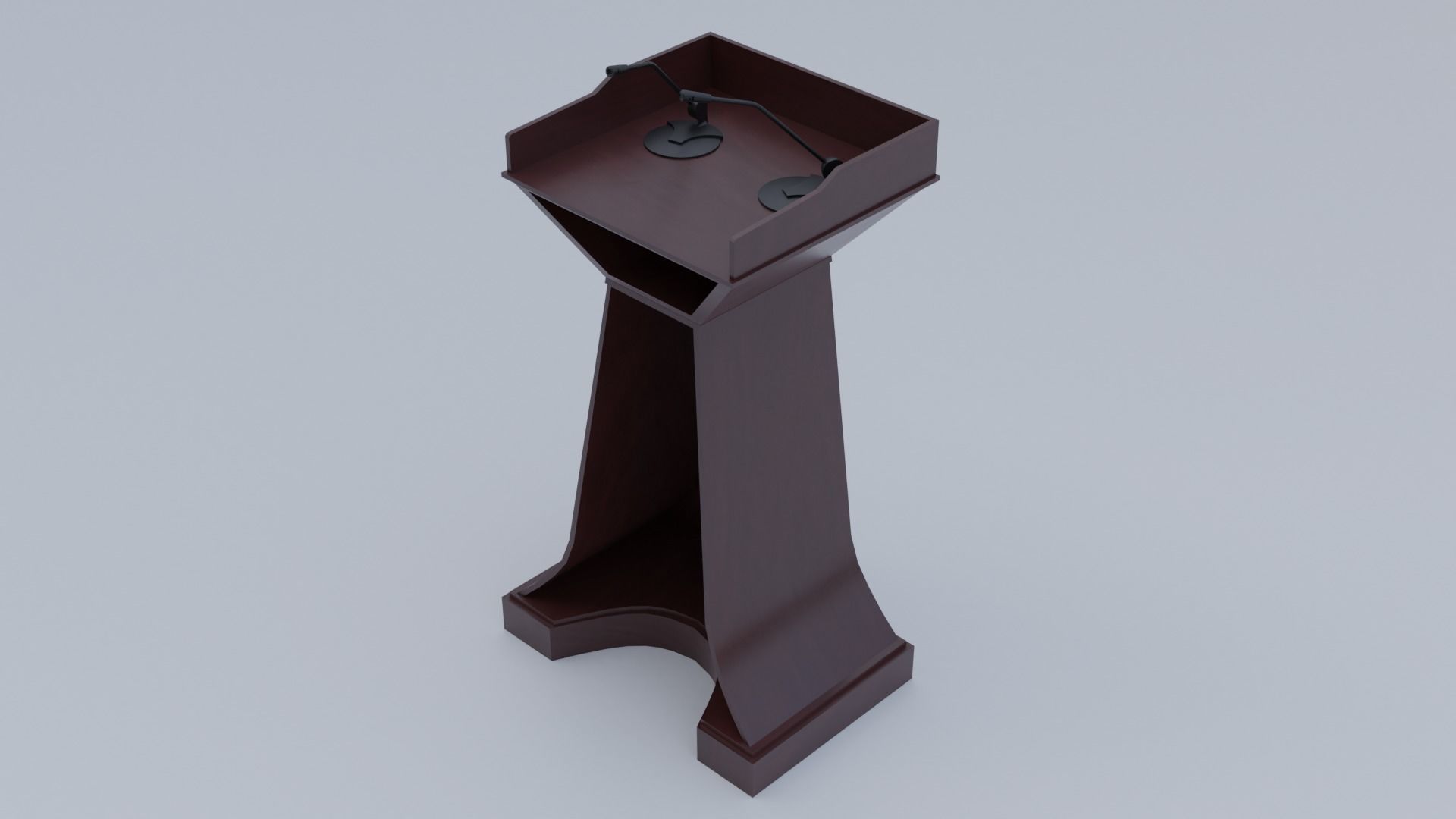 Pulpit Low-Poly wooden podium with two microphones Low-poly 3D model_1
