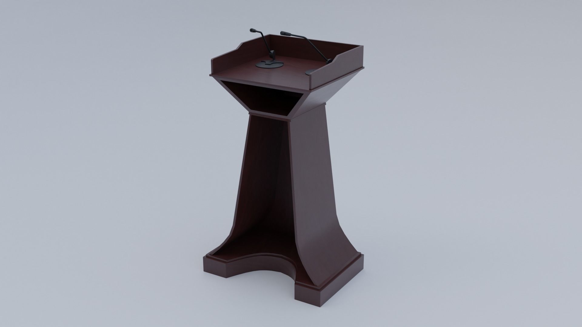 Pulpit Low-Poly wooden podium with two microphones Low-poly 3D model_11
