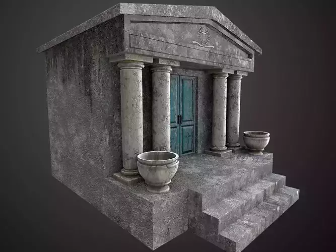 Mausoleum Game Ready ancient greek temple with door Low-poly 3D model