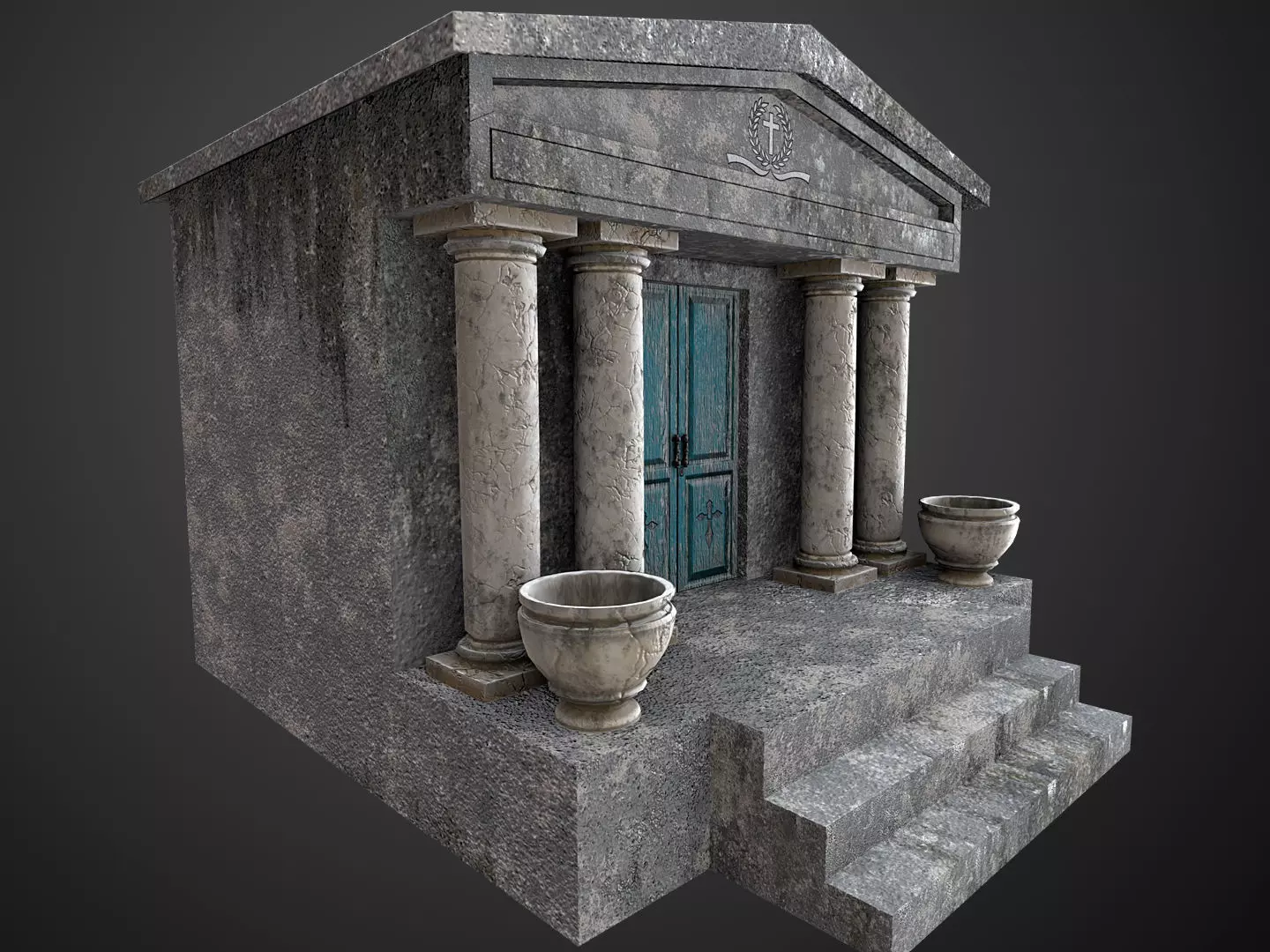 Mausoleum Game Ready ancient greek temple with door Low-poly 3D model_0