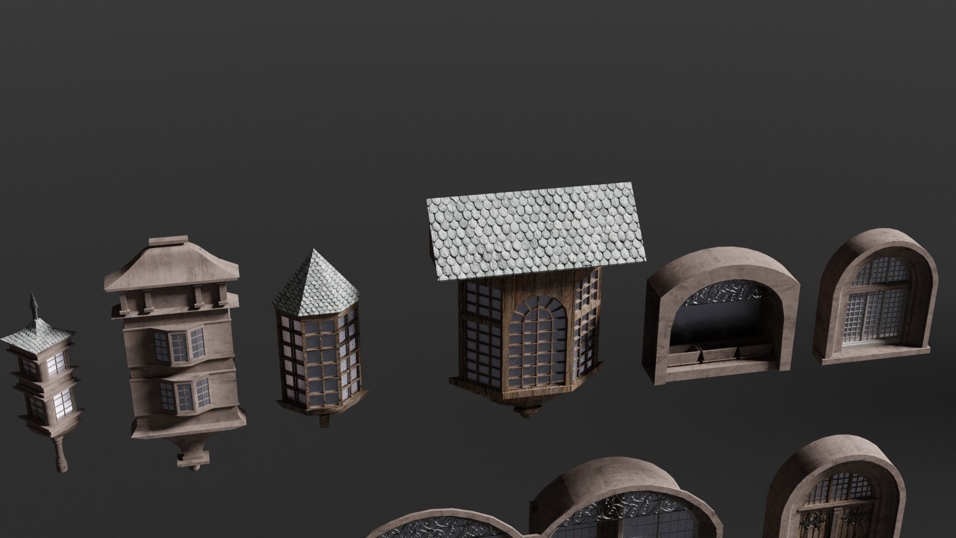 Medieval Door and Windows Low-poly 3D model_6